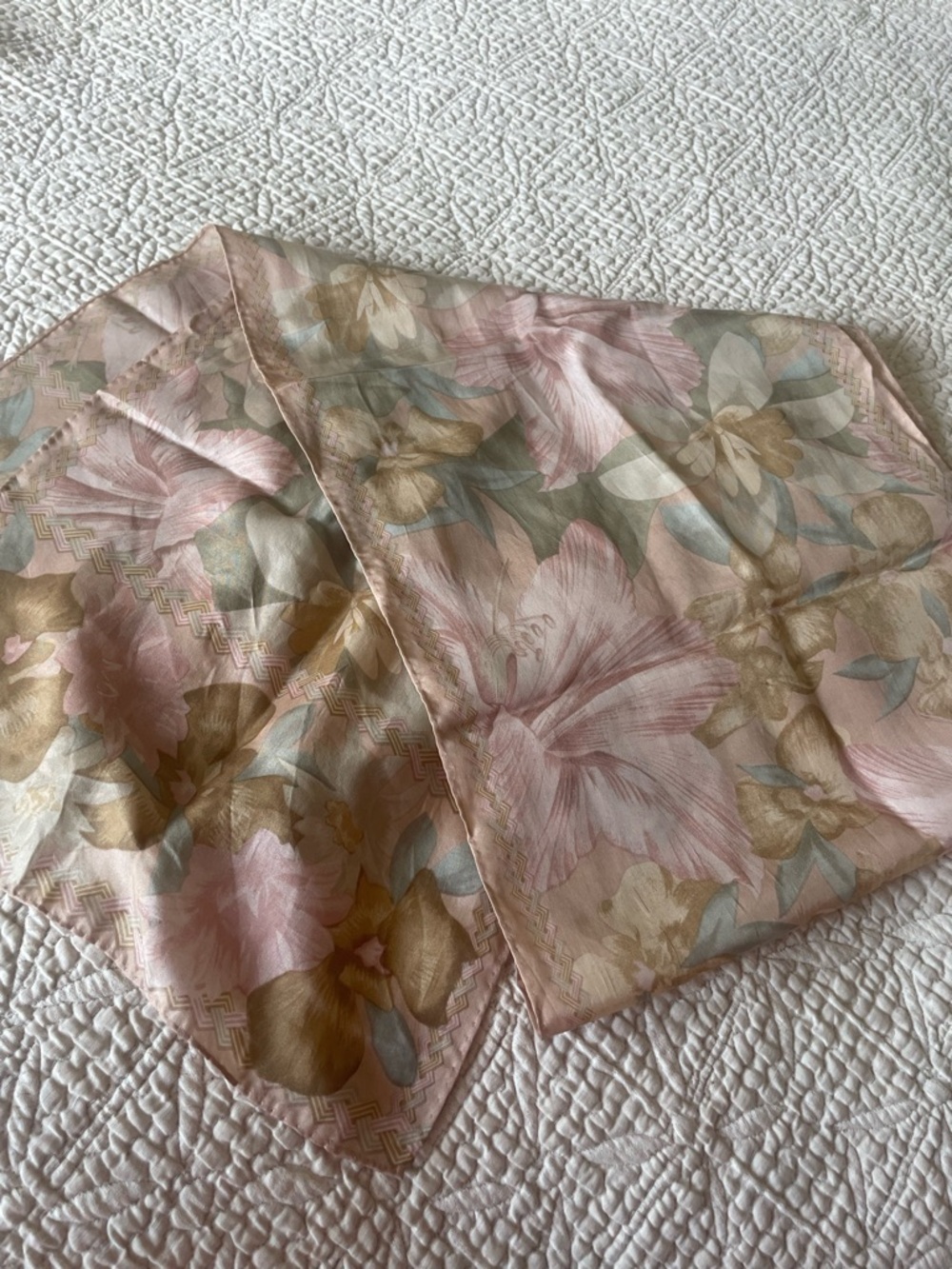 Vintage Liz Claiborne Floral Silk Scarf in Pink, Green 58x11